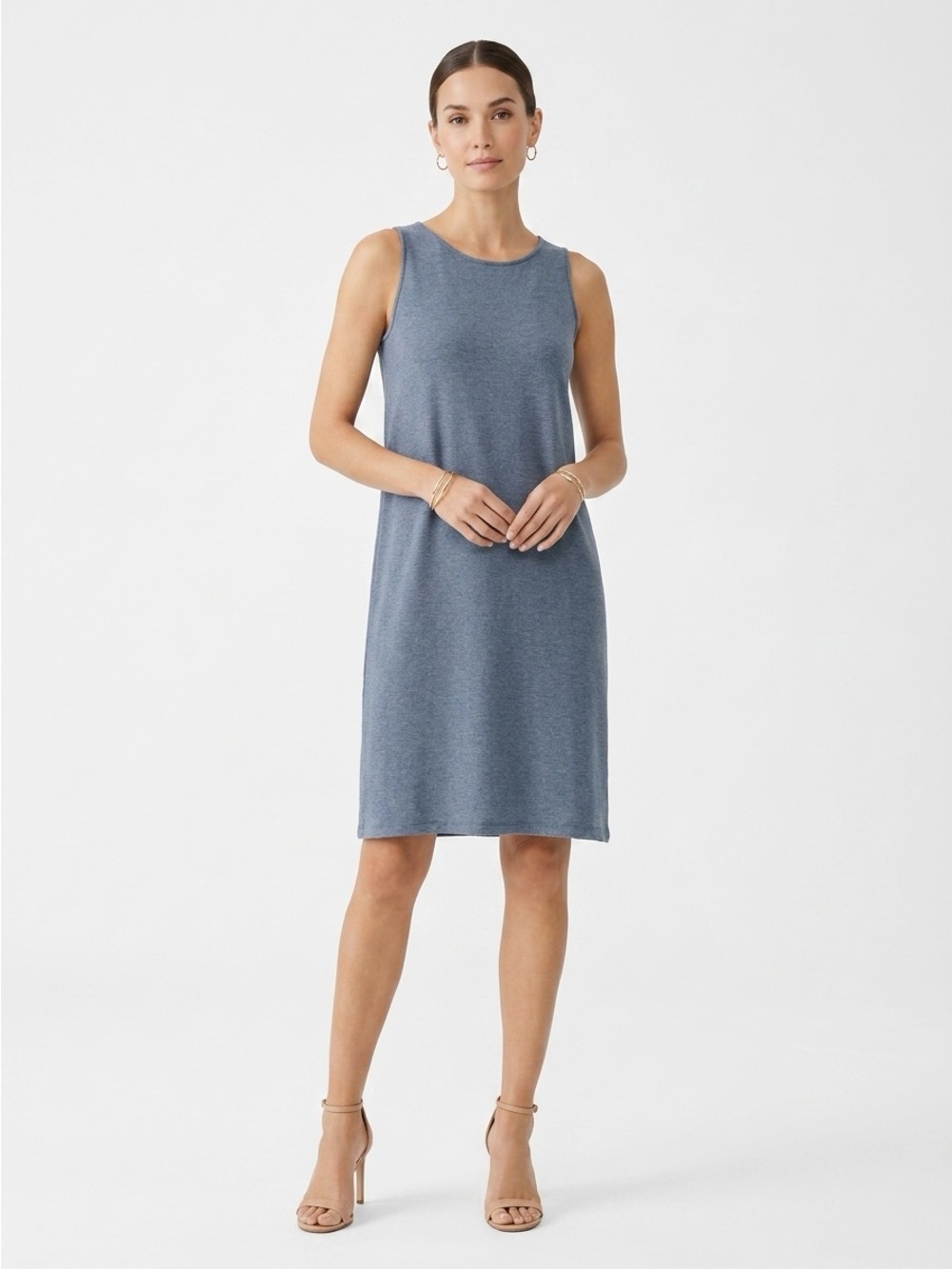 Eileen Fisher Sleeveless Tank Midi Dress Tencel Lyocell Heathered Blue Size S